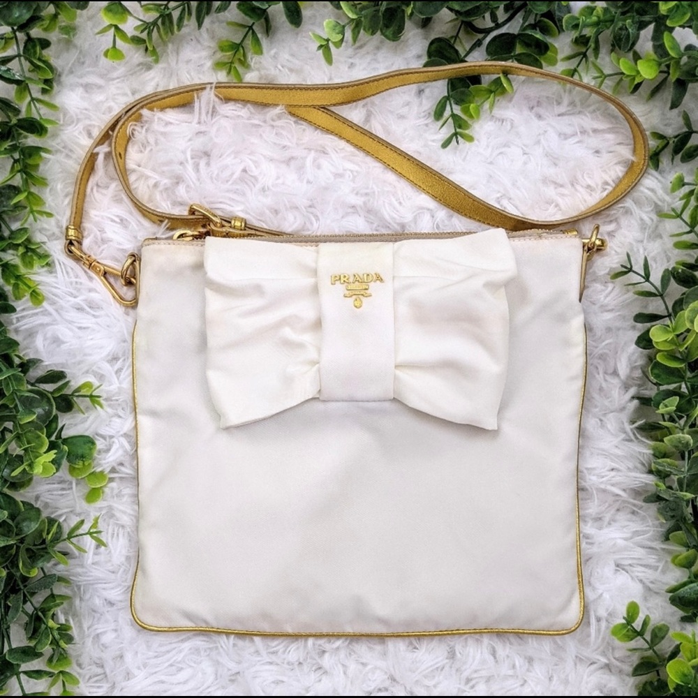 Prada Tessuto Fiocco White Bow Messenger Bag